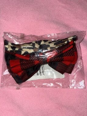 Red Plaid & Leopard Print Bow Pet Collar Accessory